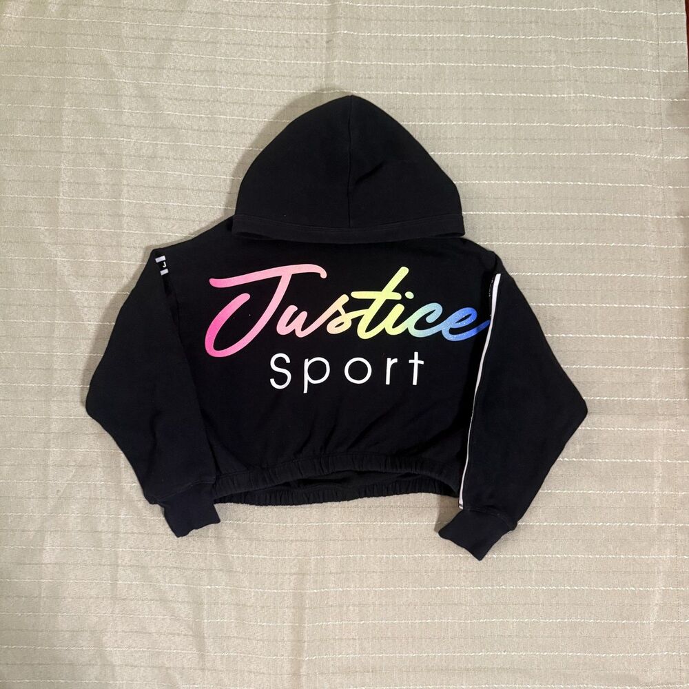 Justice Girls Cropped Black Hoodie Size 10 Great Condition